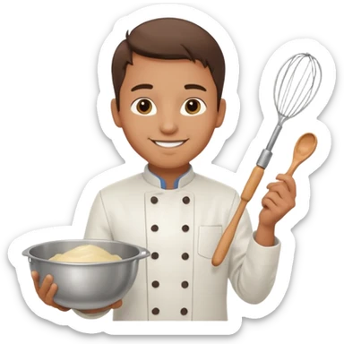 Male Young Pastry Chef – smiling, holding whisk and mixing bowl. sticker