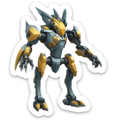a futuristic mechanical spiky Medabot-raptor-dragon-mecha full body sticker