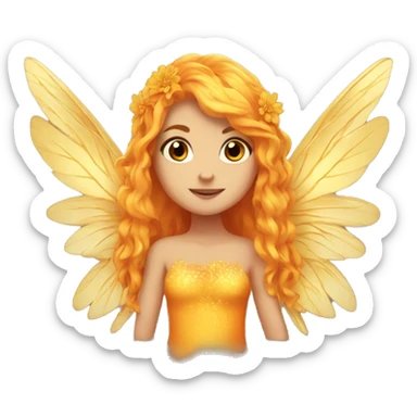 big wings, marigold, Beautiful, fairy, gold, orange, long hair sticker