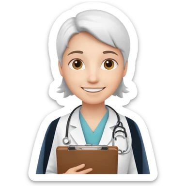 smiling doctor holding clipboard sticker