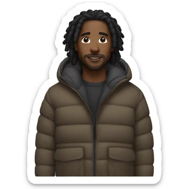 Black guy with short black dreadlocks and brown eyes and a puffer jacket sticker