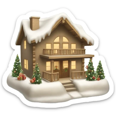Beige winter cabin with Christmas decorations sticker
