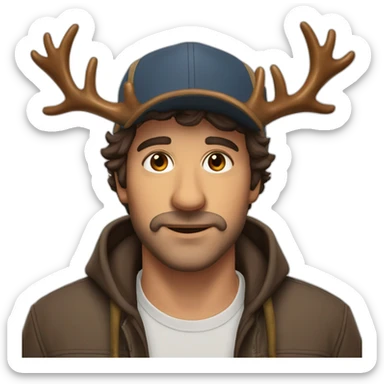 italian Man Cap brown eyes with Moose antlers sticker