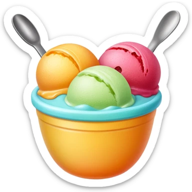 two or three scoops of bright fruit sorbet in a small cup, no spoon or garnish, soft lighting, subtle shadows, emoji scale sticker
