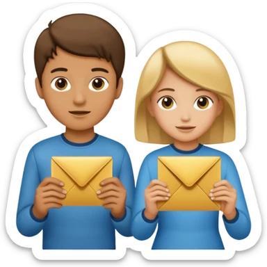 Create two letters, N and Y, in the shape of sisters. Create an image of a boy holding the letter N and a girl holding the letter M  sticker