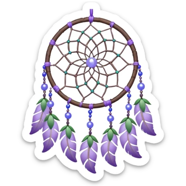 Lavender lilac pastel purple dreamcatcher-suncatcher with lavender flowers and lilac flowers attached, blue beads, and white beads, green leaves sticker