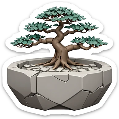 Stoneware Stone Age rocks cracked and broken forming a very shallow bonsai pot Lego sans tree  sticker