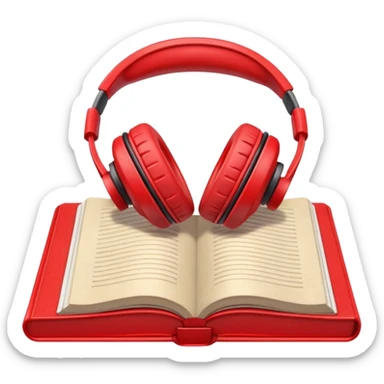 Red headphones laying on a closed red book emoji sticker