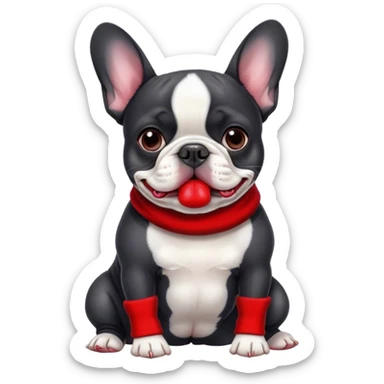 Black and white frenchie eating a red sock  sticker