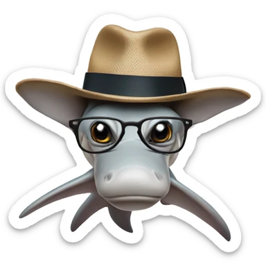 Hammerhead shark with clear reading glasses and a LA hat  sticker