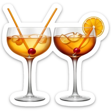 two realistic glasses of cocktail in emoji style,  coupe glass shape, no straw, no fruit, no ice, no Cocktail sticks sticker