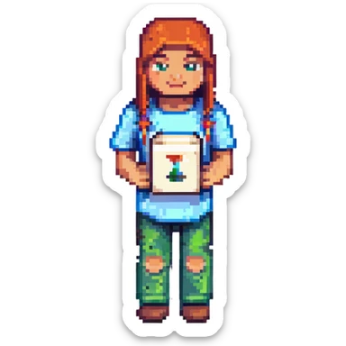 Add a letter or a number in the character's hand, keeping the original Minecraft cartoon style and pose. Do not change anything else. sticker