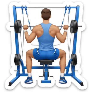 back view of man with blue shorts using seated cable-rows machine sticker