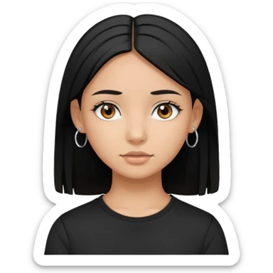 a pretty bratz girl with straight black hair wearing a black tshirt and silver hoops. tan girl sticker
