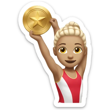 Gymnast with golden medal with a light skin tone sticker