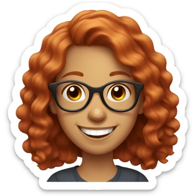 Wavy haired red head girl with round glasses laughing sticker