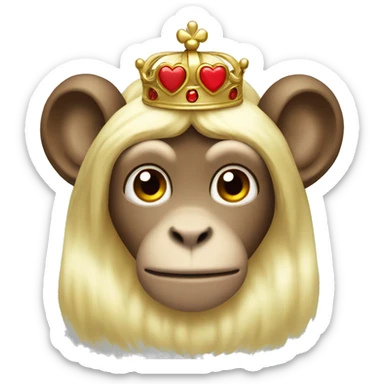 Blonde long hair monkey with crown and heart sticker