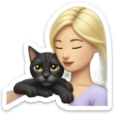 black tabby cat, massaging blonde woman's head sticker