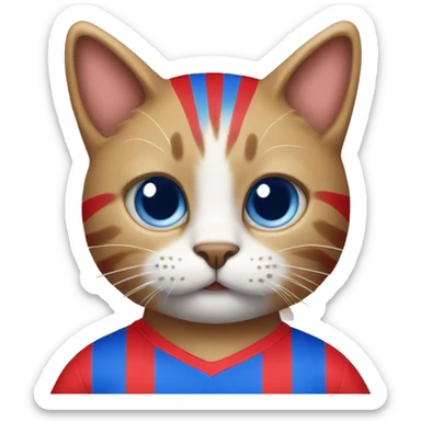 cat wearing a red and blue vertical stripe jersey sticker