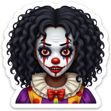black girl long curly black hair with scary clown horror face blood sticker