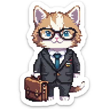 kitten in a suit holding a briefcase and wearing glasses sticker