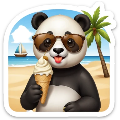 Panda with sunglasses that eat an ice cream on the beach  sticker
