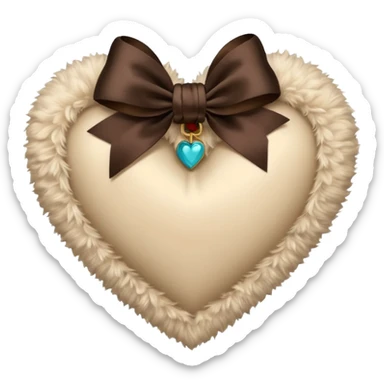 Light beige fuzzy heart with dark brown bow sticker