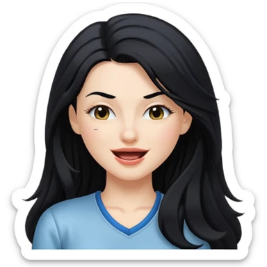 white adult woman in a y2k outfit, long black hair, winking sticker