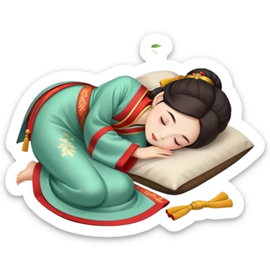 Beautiful girl in Hanfu lying on the ground sleeping sticker