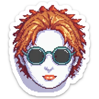 pixel art face with spiky red hair and round sunglasses sticker