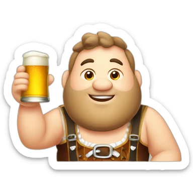 fat guy drinking beer at oktoberfest lederhosen 150 sticker