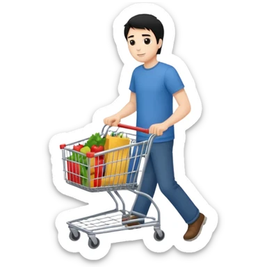 man-with-a-shopping-cart-full-body black hair sticker