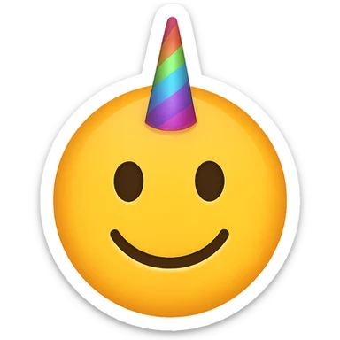 yellow face with rainbow unicorn horn emoji, digital illustration sticker
