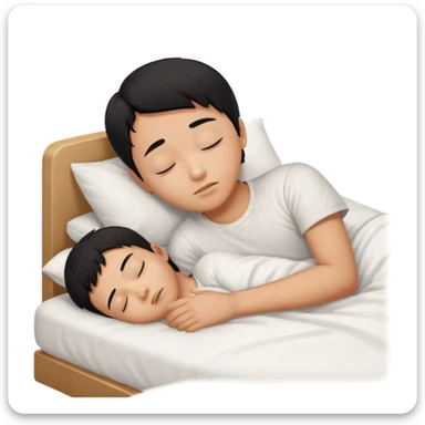 indonesian asian boy black hair wearing white tshirt, is sleeping on white bed sticker