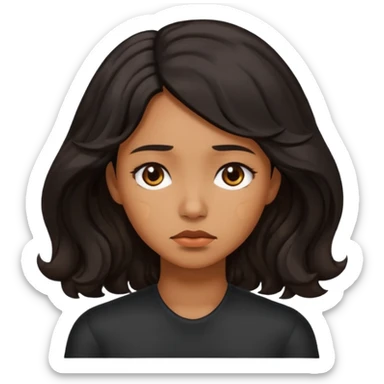 Sad face caramel skin color black women wavy hair shoulder length sticker