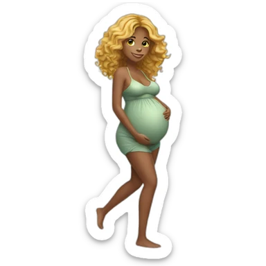 adorable pregnant full body women with beach-wave-hair sticker