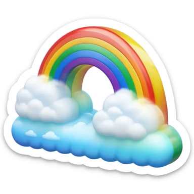 3D render of Rainbow, miniature weather phenomenon, volumetric particle effects, translucent arc with Red, Orange, Yellow, Green, Blue, Violet, elemental energy, emoji style, isolated on white background --v 6.0. sticker