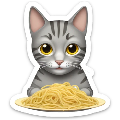 grey tabby cat eating spaghetti  sticker
