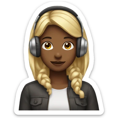 girl with headphones on her head while holding them sticker