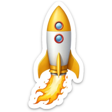 Prompt 18: "Ecom Accelerator…"
Graphic: 🚀 Rocket icon (white with yellow flame).
Animation: Rocket launches upward with trail.
Background: Transparent. sticker