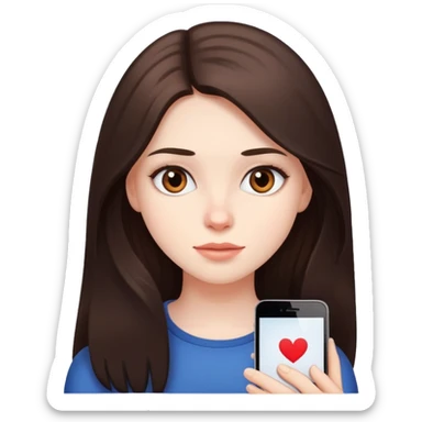 girl with long dark brown hair brown eyes and pale skin looking at dating app sticker