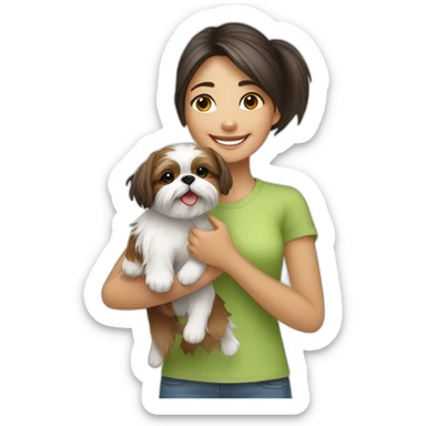 happy girl carrying happy Shih Tzu sticker