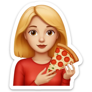 Woman with pizza slice sticker