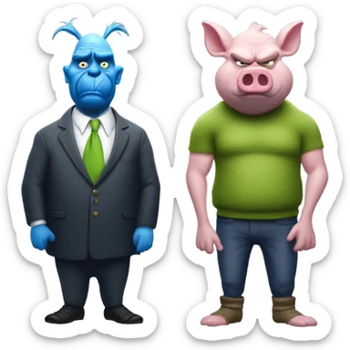 The grinch but he is blue and a pig man stand menacing like MIB sticker
