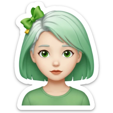 girl with green hair clip, white hair sticker