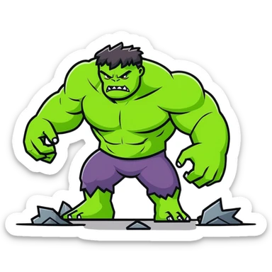 World Breaker Hulk, ultimate green monster with earth-shattering power, cracked ground beneath him sticker