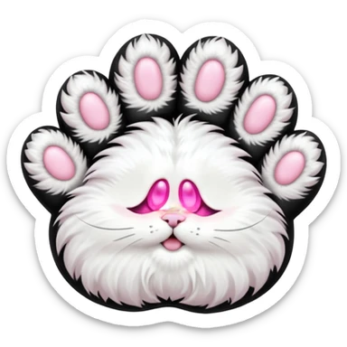 Fluffy white cat paw with six toes sticker