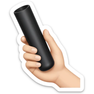 a hand holding a black tube sticker