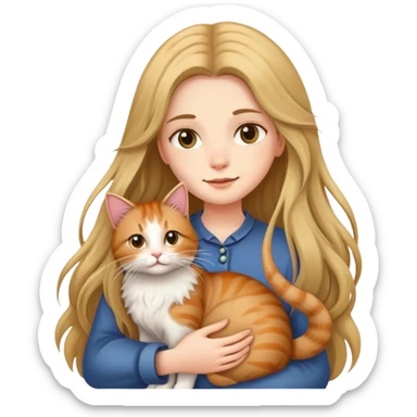 Long-haired girl holding a long-haired cat sticker
