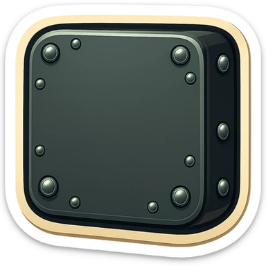 Add metallic rivets to all outside edges (the visible sides, not the large front face) of the metal slab in a retro sticker style. Keep the background transparent. sticker